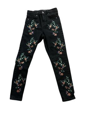 Topshop Black Skinny Jeans with Floral Embroidery